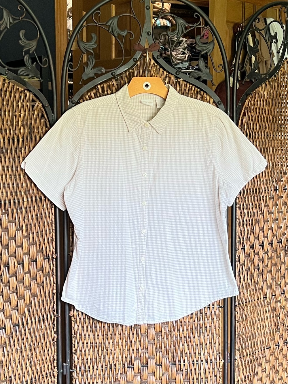 L Cherokee Gingham Cotton Blouse Tan